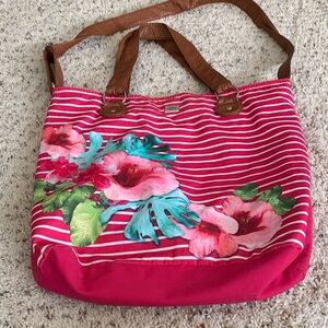 Aeropostale Pink Striped Floral Tote